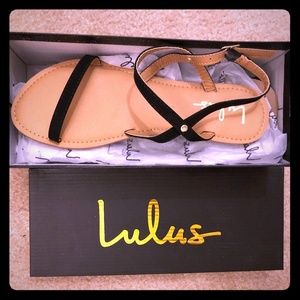 Lulu's Black Nubuck Flat Sandals